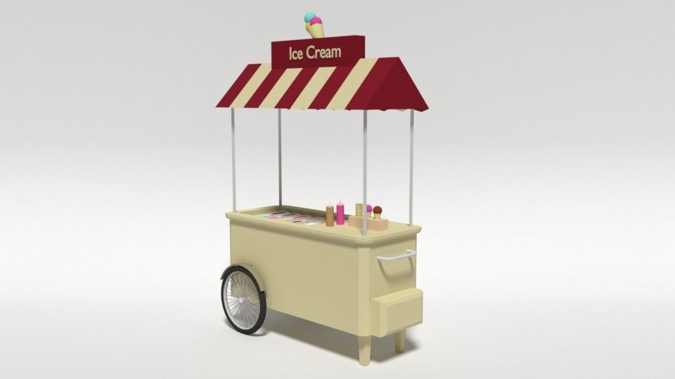 Low Poly Cartoon Ice Cream Cart Low-poly 3D model_6