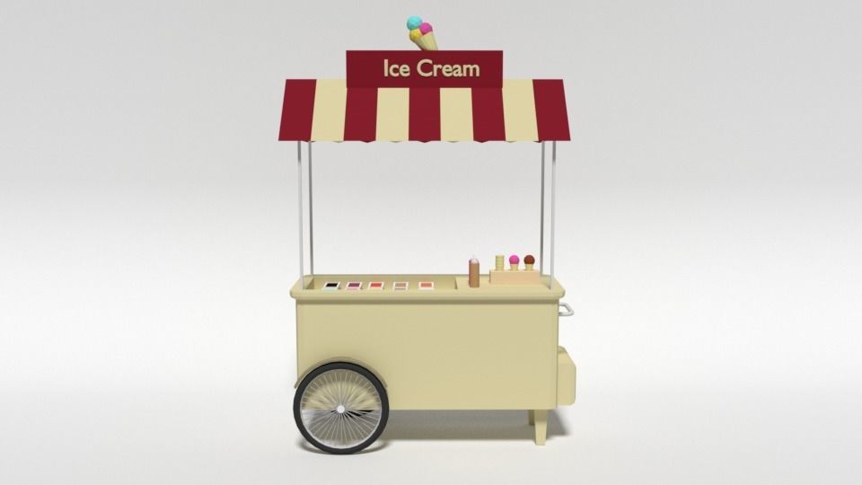 Low Poly Cartoon Ice Cream Cart Low-poly 3D model_5