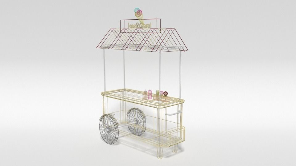 Low Poly Cartoon Ice Cream Cart Low-poly 3D model_15
