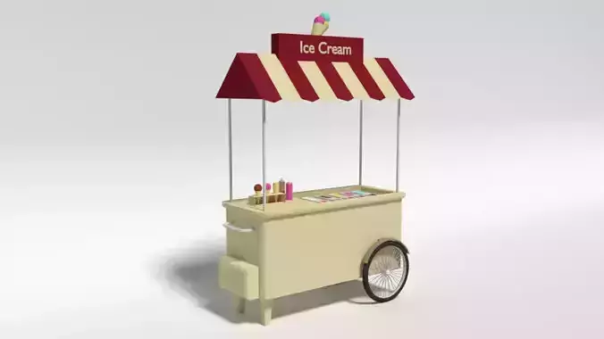 Low Poly Cartoon Ice Cream Cart