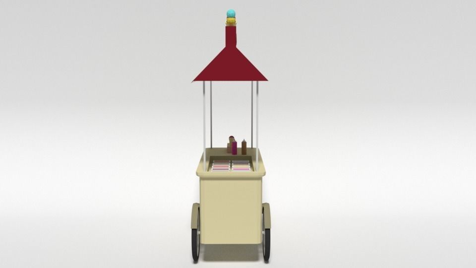 Low Poly Cartoon Ice Cream Cart Low-poly 3D model_3