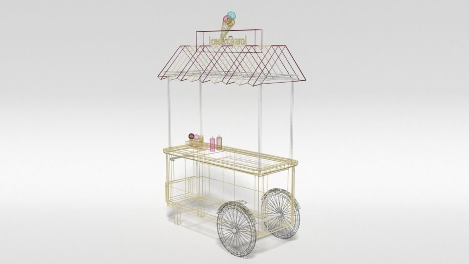 Low Poly Cartoon Ice Cream Cart Low-poly 3D model_11