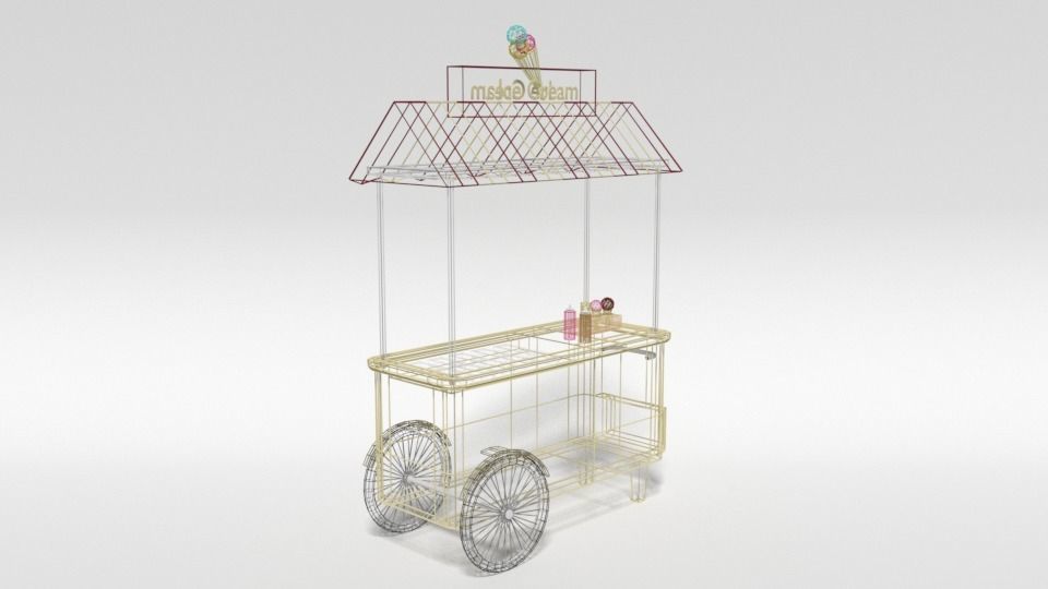 Low Poly Cartoon Ice Cream Cart Low-poly 3D model_13