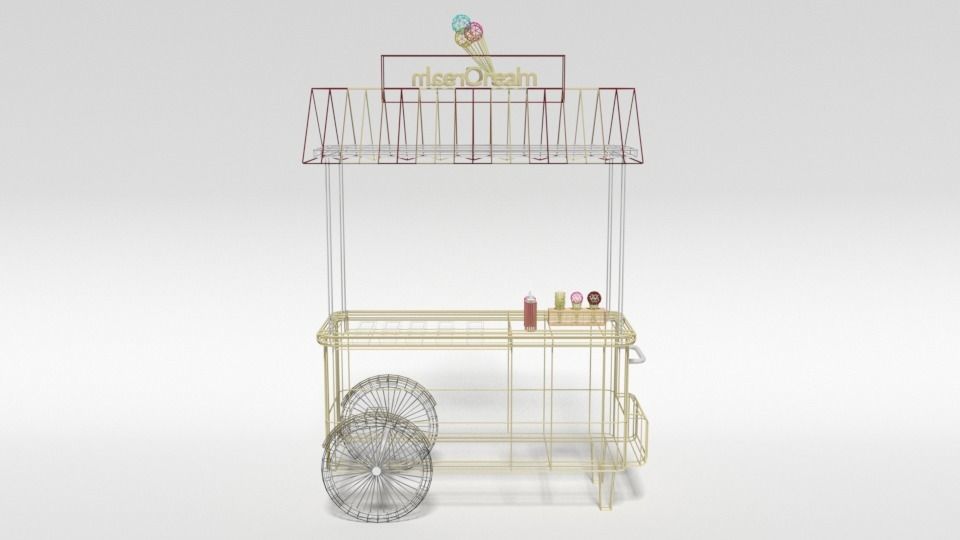 Low Poly Cartoon Ice Cream Cart Low-poly 3D model_14