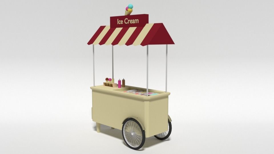 Low Poly Cartoon Ice Cream Cart Low-poly 3D model_2