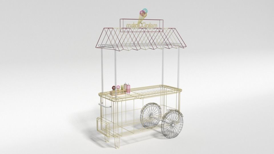 Low Poly Cartoon Ice Cream Cart Low-poly 3D model_9