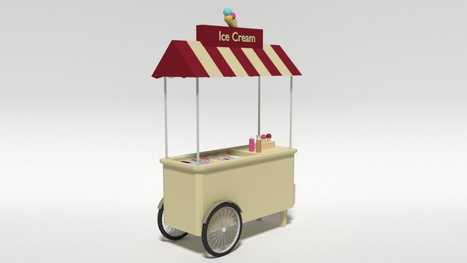 Low Poly Cartoon Ice Cream Cart Low-poly 3D model_4