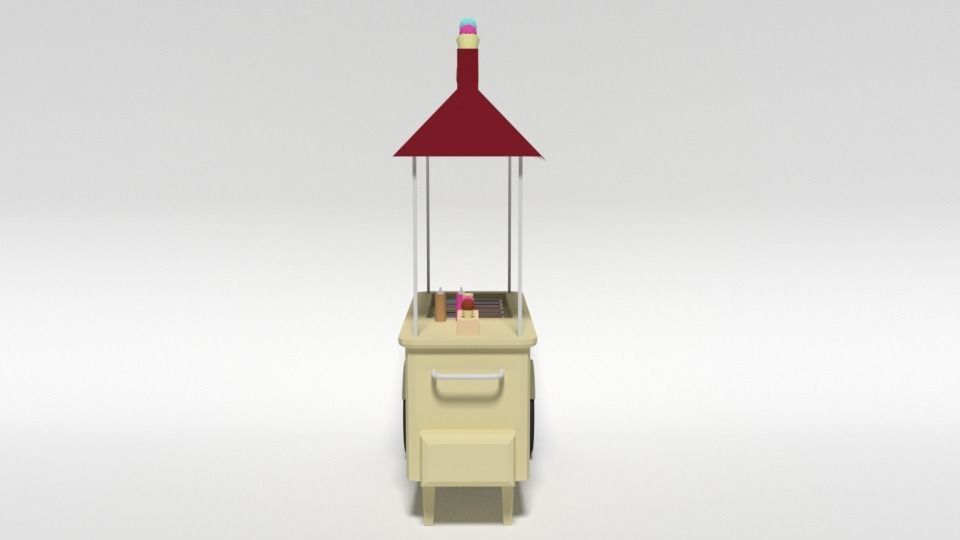 Low Poly Cartoon Ice Cream Cart Low-poly 3D model_7