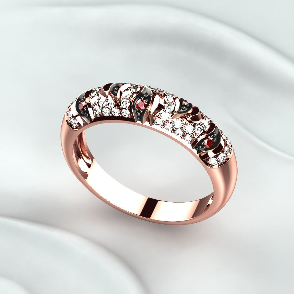 Rhodium Golden Ring with Diamonds 3D print model_5