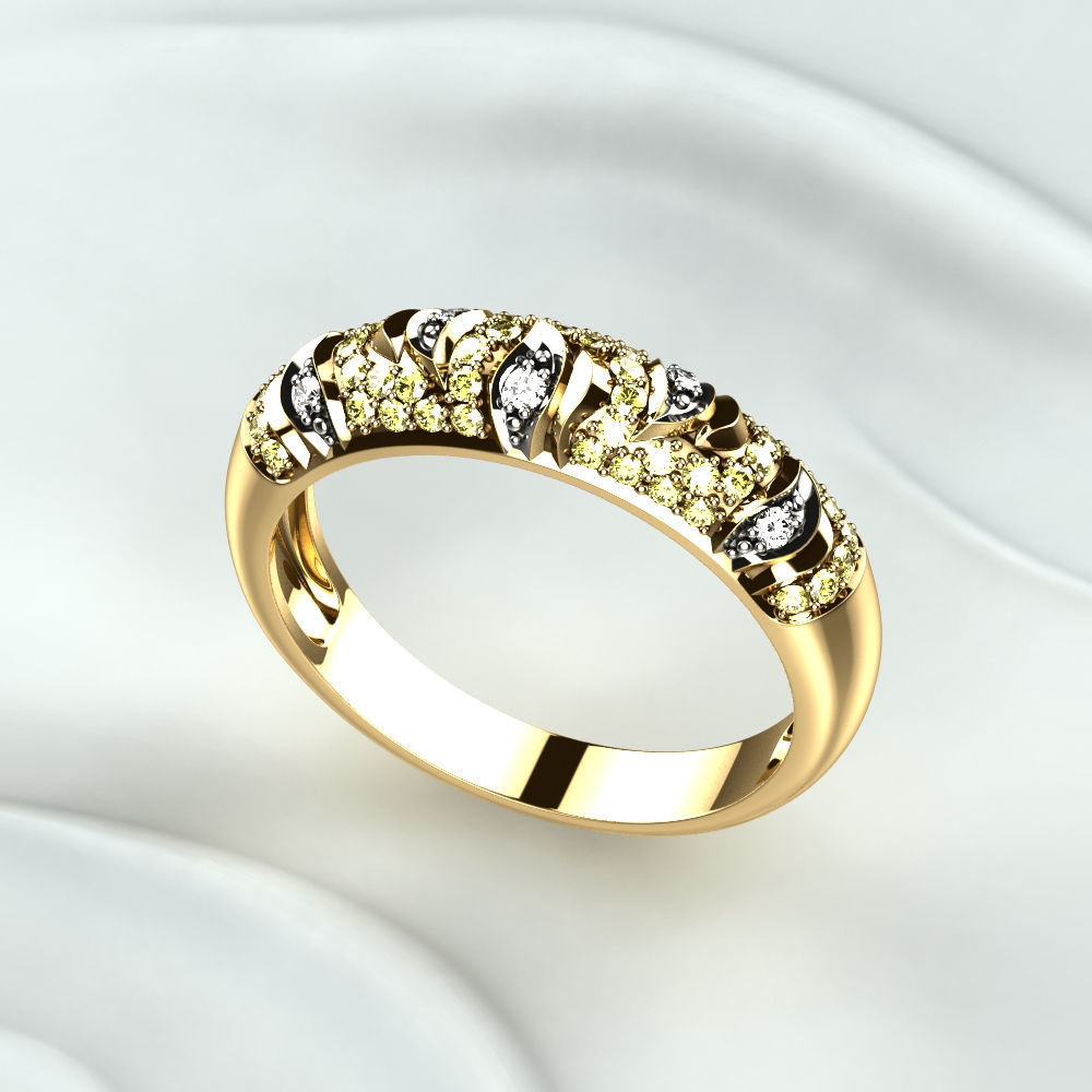 Rhodium Golden Ring with Diamonds 3D print model_2