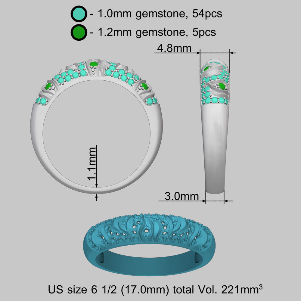 Rhodium Golden Ring with Diamonds 3D print model_21