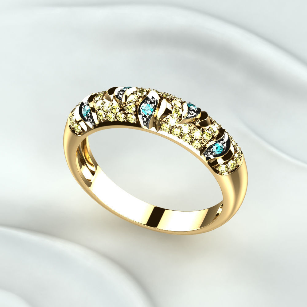 Rhodium Golden Ring with Diamonds 3D print model_3