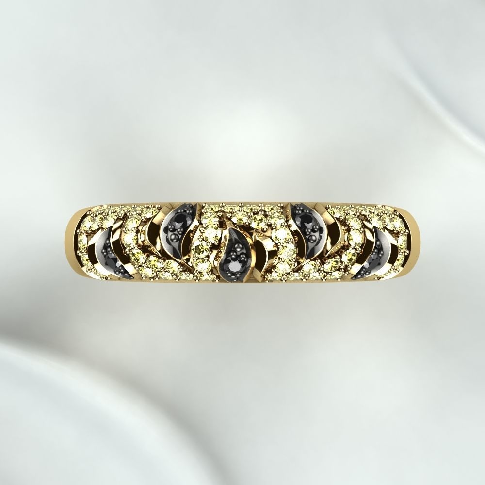 Rhodium Golden Ring with Diamonds 3D print model_14