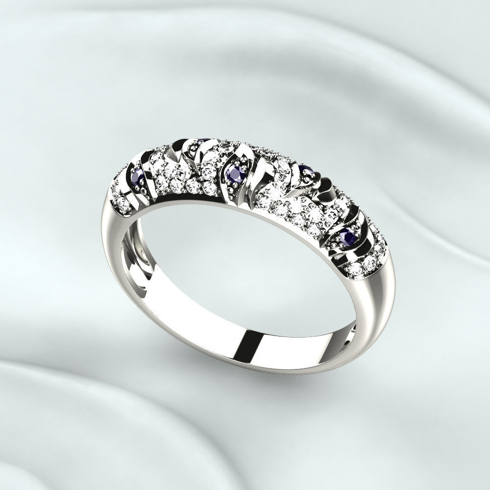 Rhodium Golden Ring with Diamonds 3D print model_10