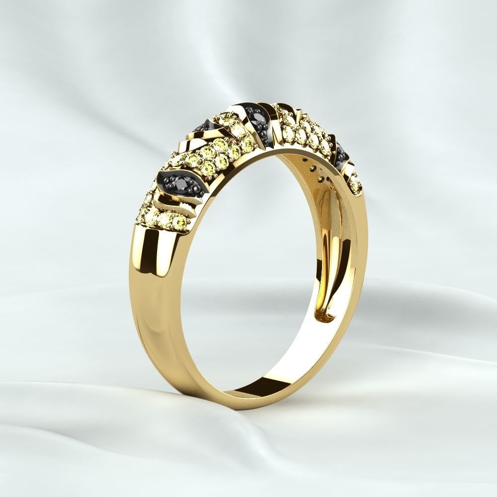 Rhodium Golden Ring with Diamonds 3D print model_16