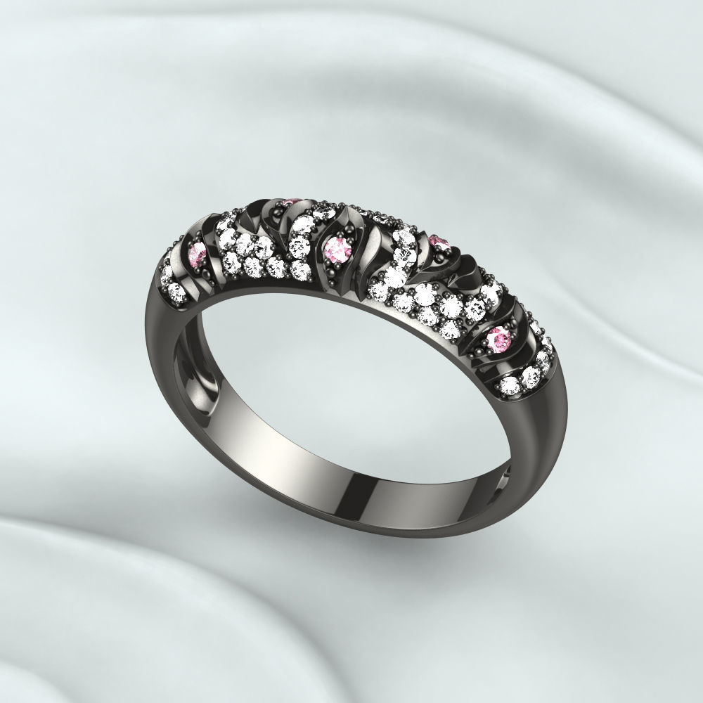 Rhodium Golden Ring with Diamonds 3D print model_11