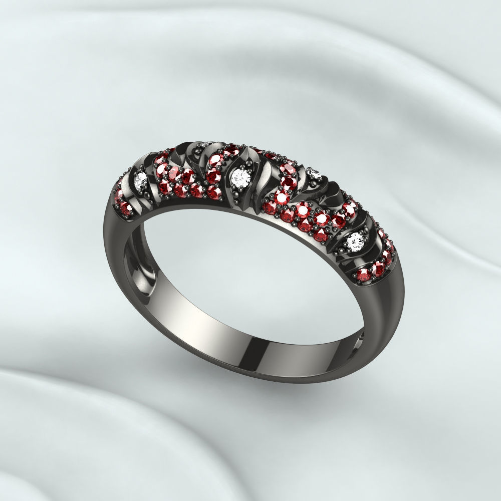 Rhodium Golden Ring with Diamonds 3D print model_12