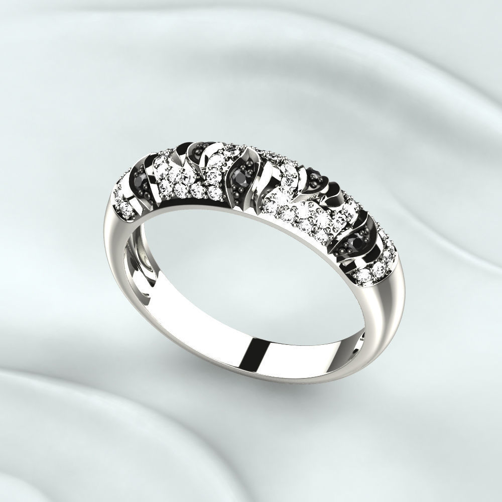 Rhodium Golden Ring with Diamonds 3D print model_8