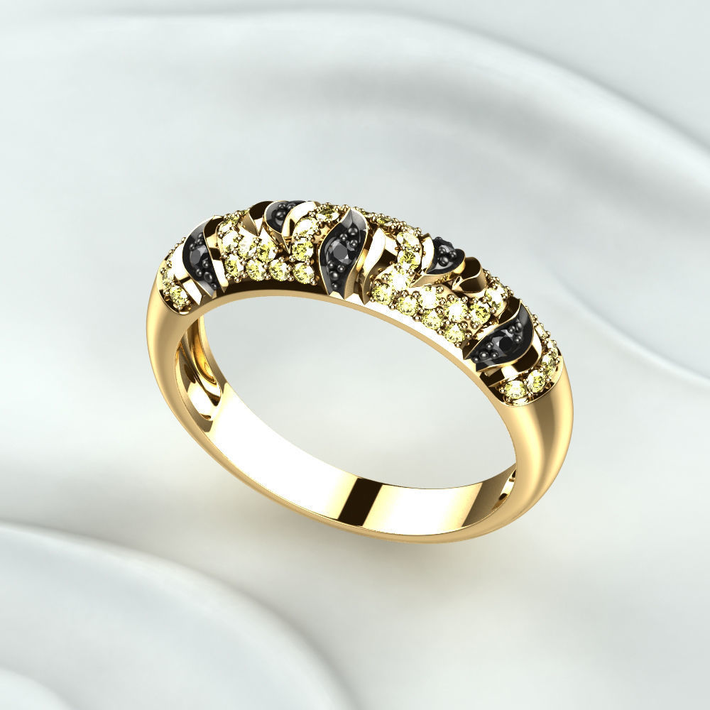 Rhodium Golden Ring with Diamonds 3D print model_1