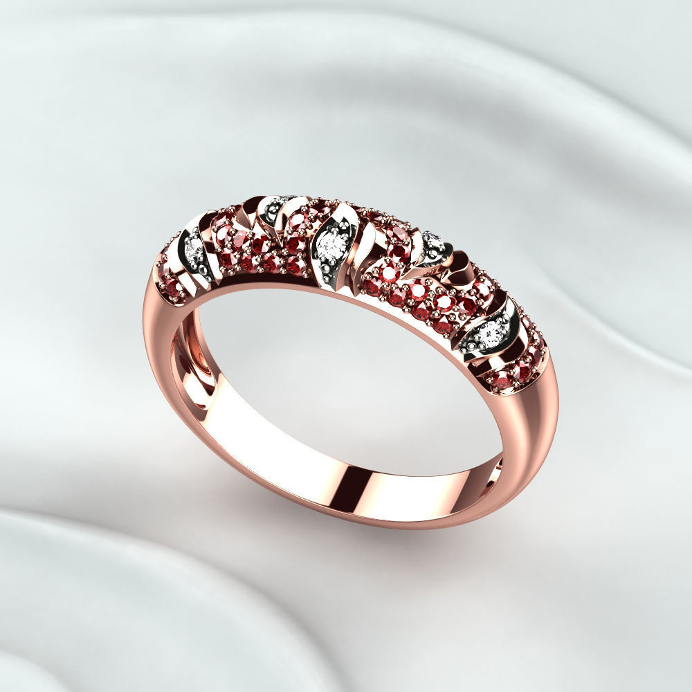 Rhodium Golden Ring with Diamonds 3D print model_7