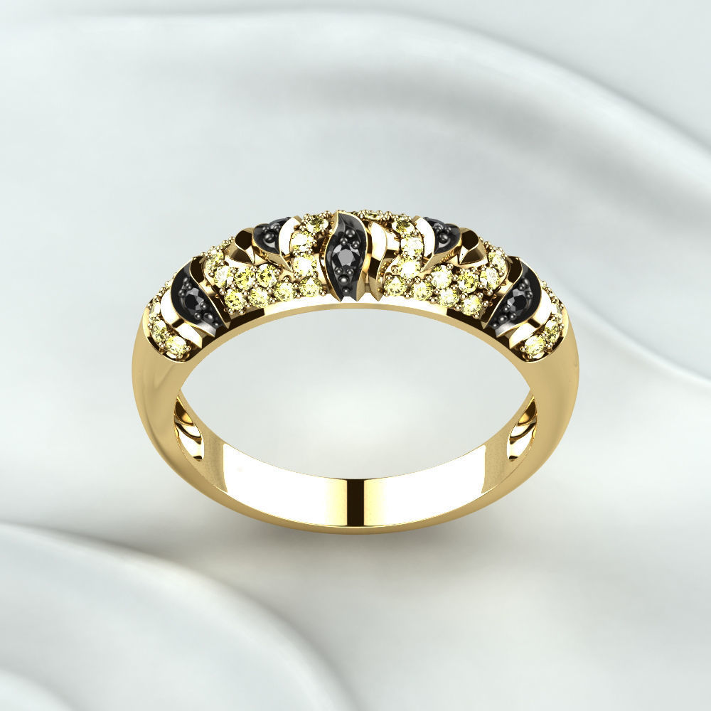 Rhodium Golden Ring with Diamonds 3D print model_13