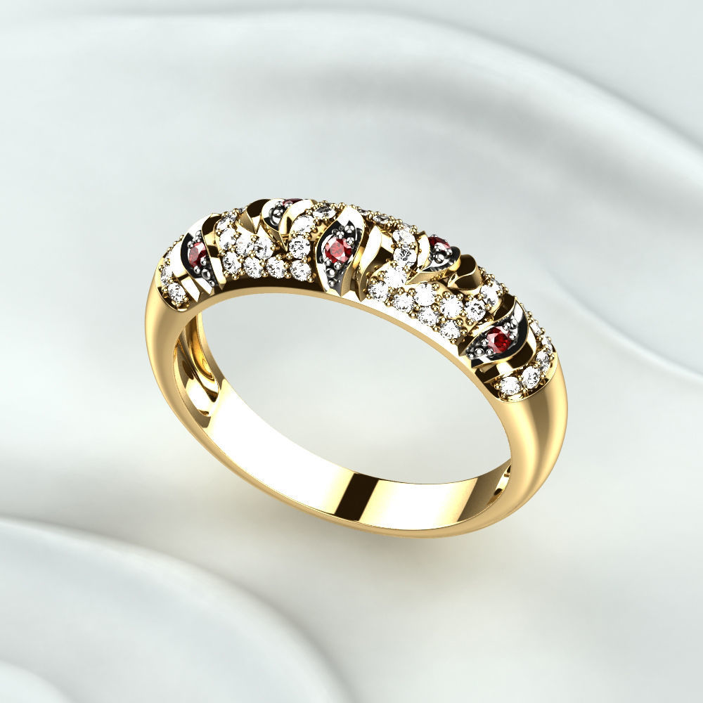 Rhodium Golden Ring with Diamonds 3D print model_4