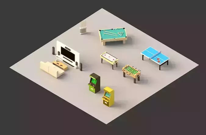 Low poly Games room set
