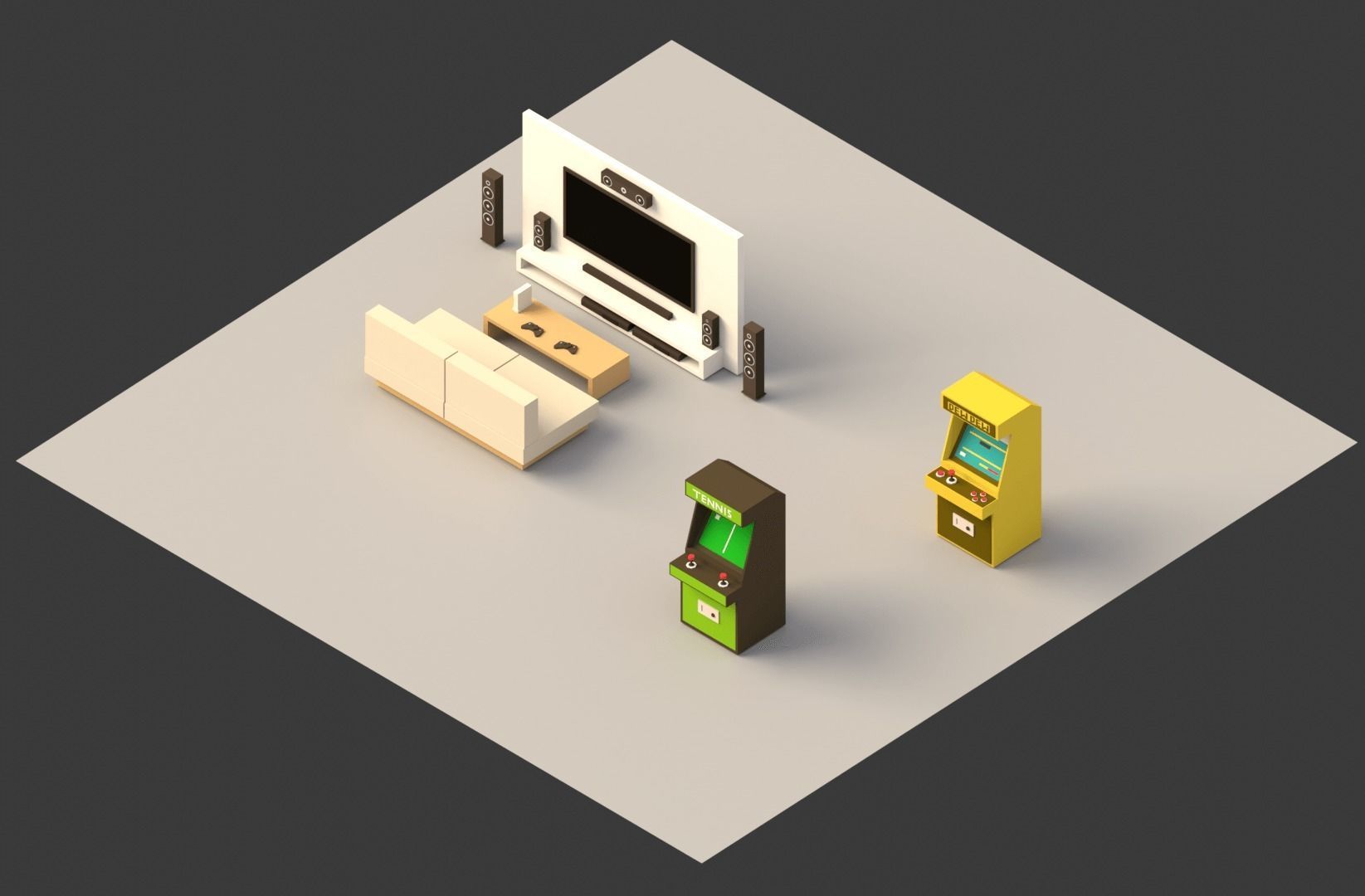 Low poly Games room set Low-poly 3D model_1