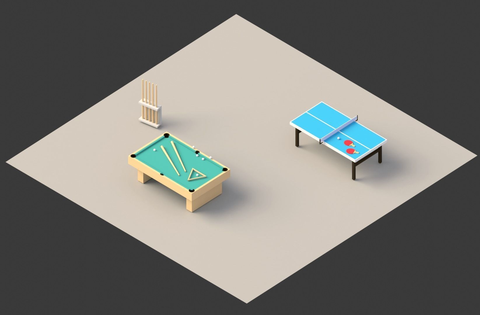 Low poly Games room set Low-poly 3D model_3