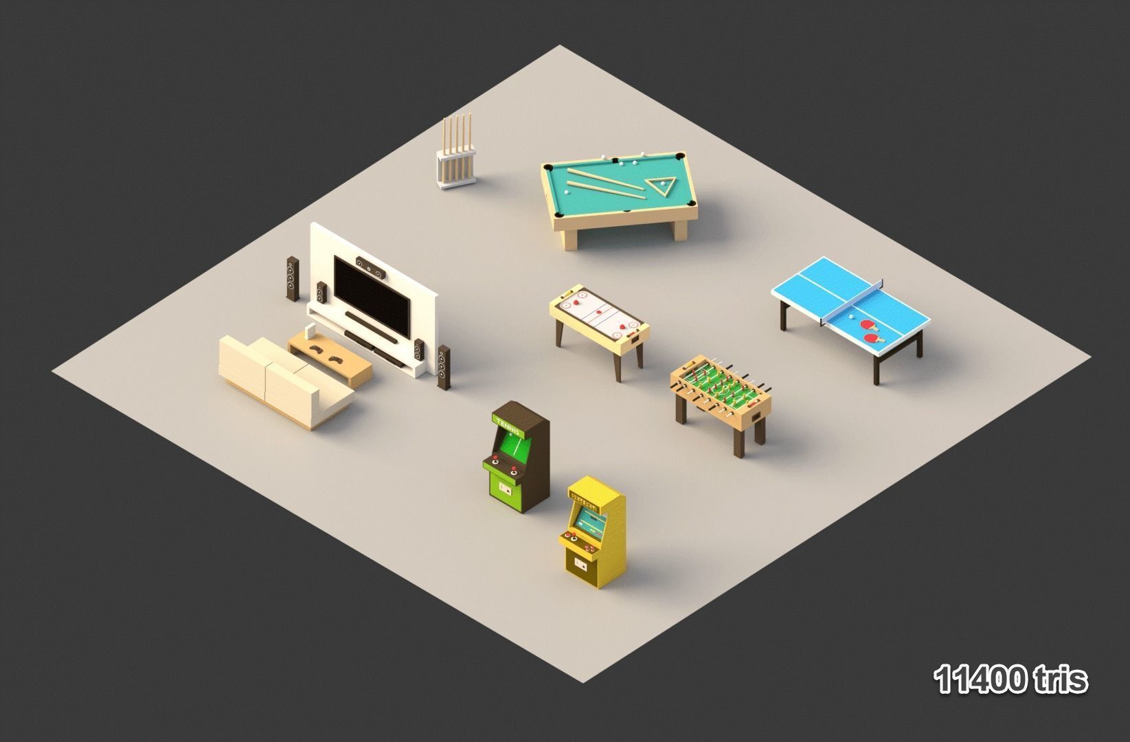 Low poly Games room set Low-poly 3D model_4