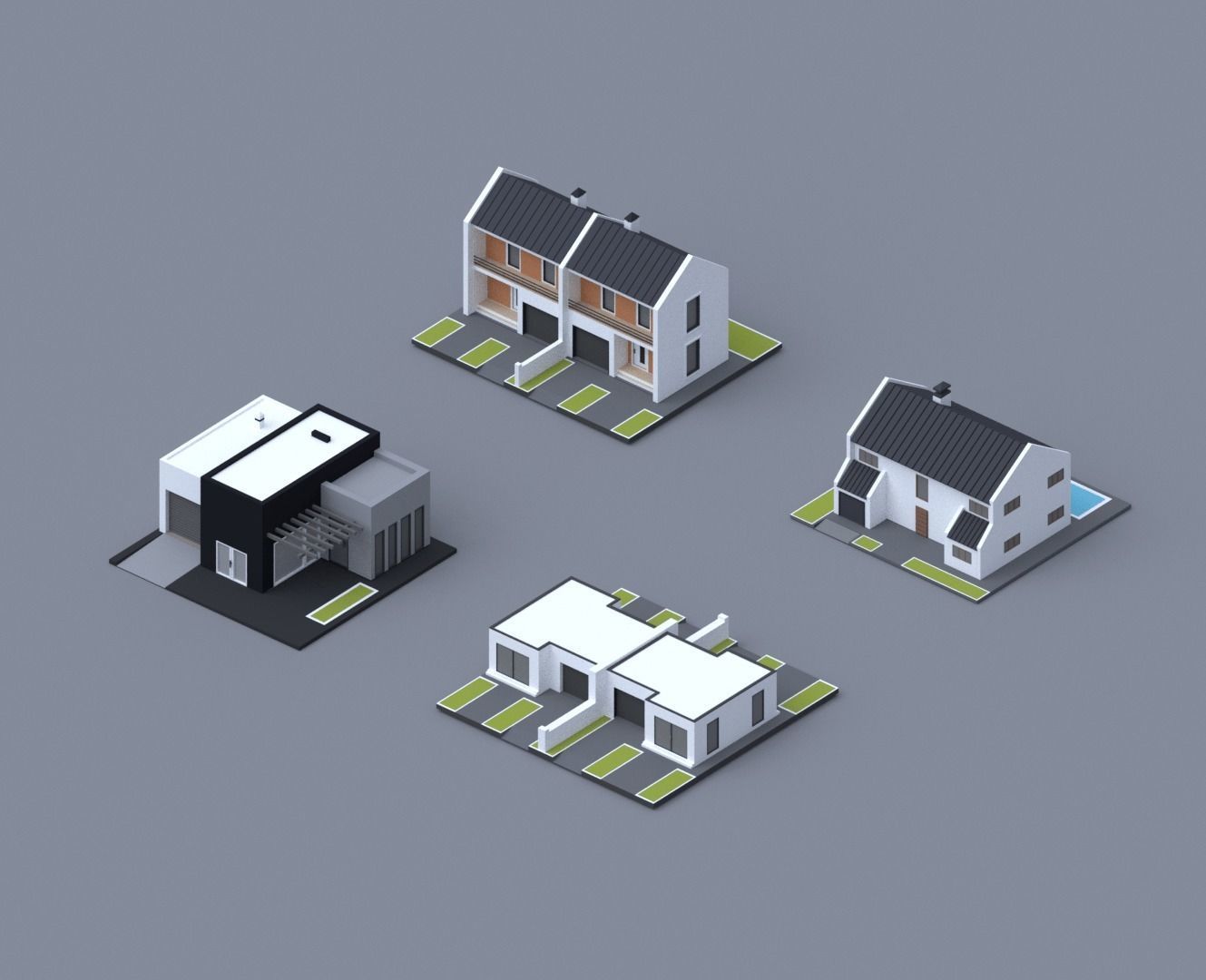 Low poly House and Apartment pack Low-poly 3D model_1