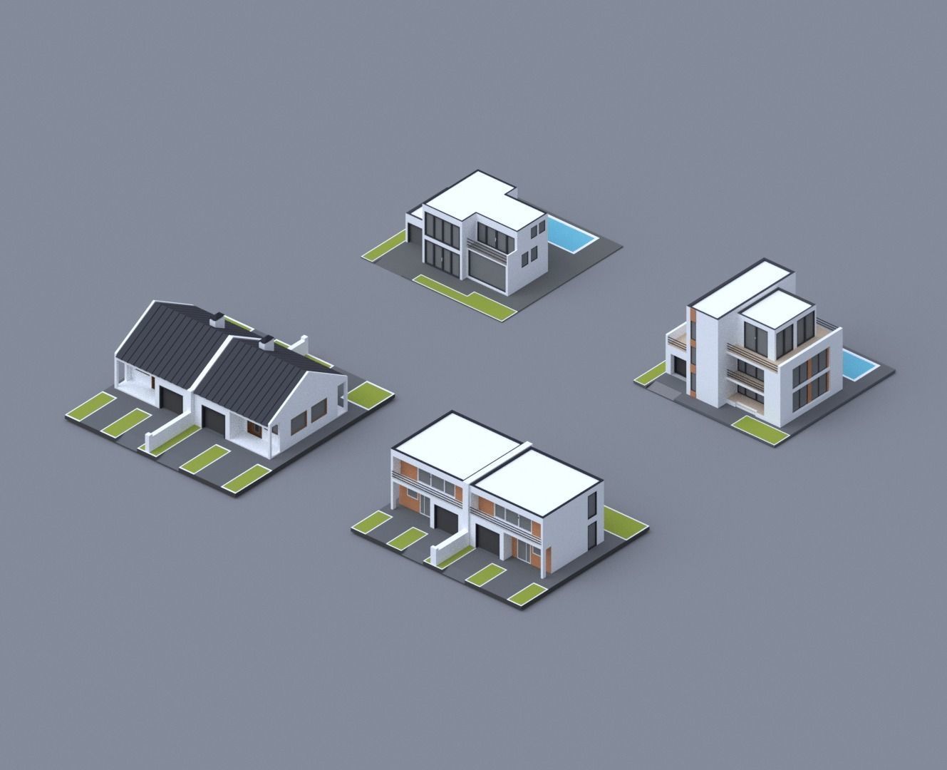 Low poly House and Apartment pack Low-poly 3D model_4