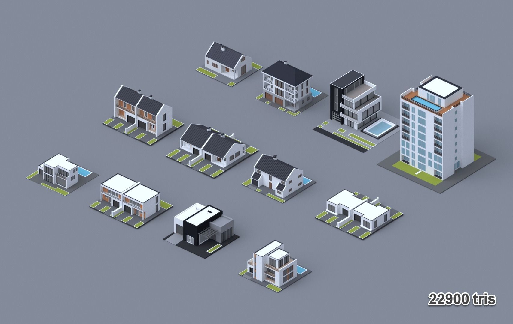 Low poly House and Apartment pack Low-poly 3D model_2
