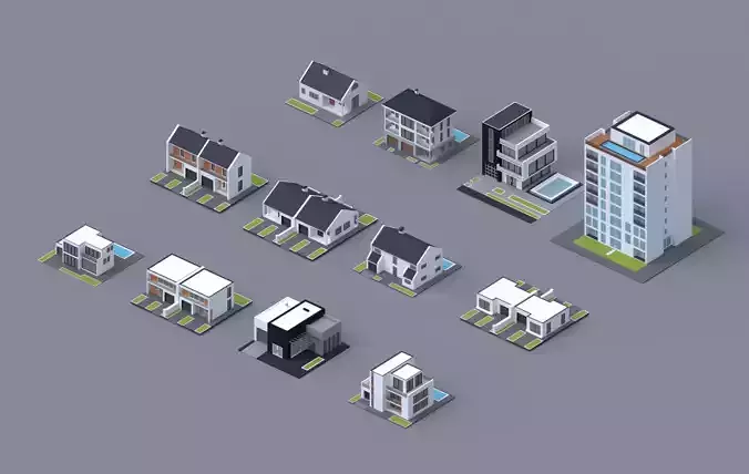 Low poly House and Apartment pack Low-poly 3D model