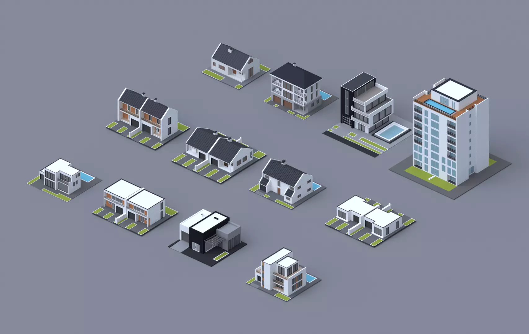 Low poly House and Apartment pack Low-poly 3D model_0