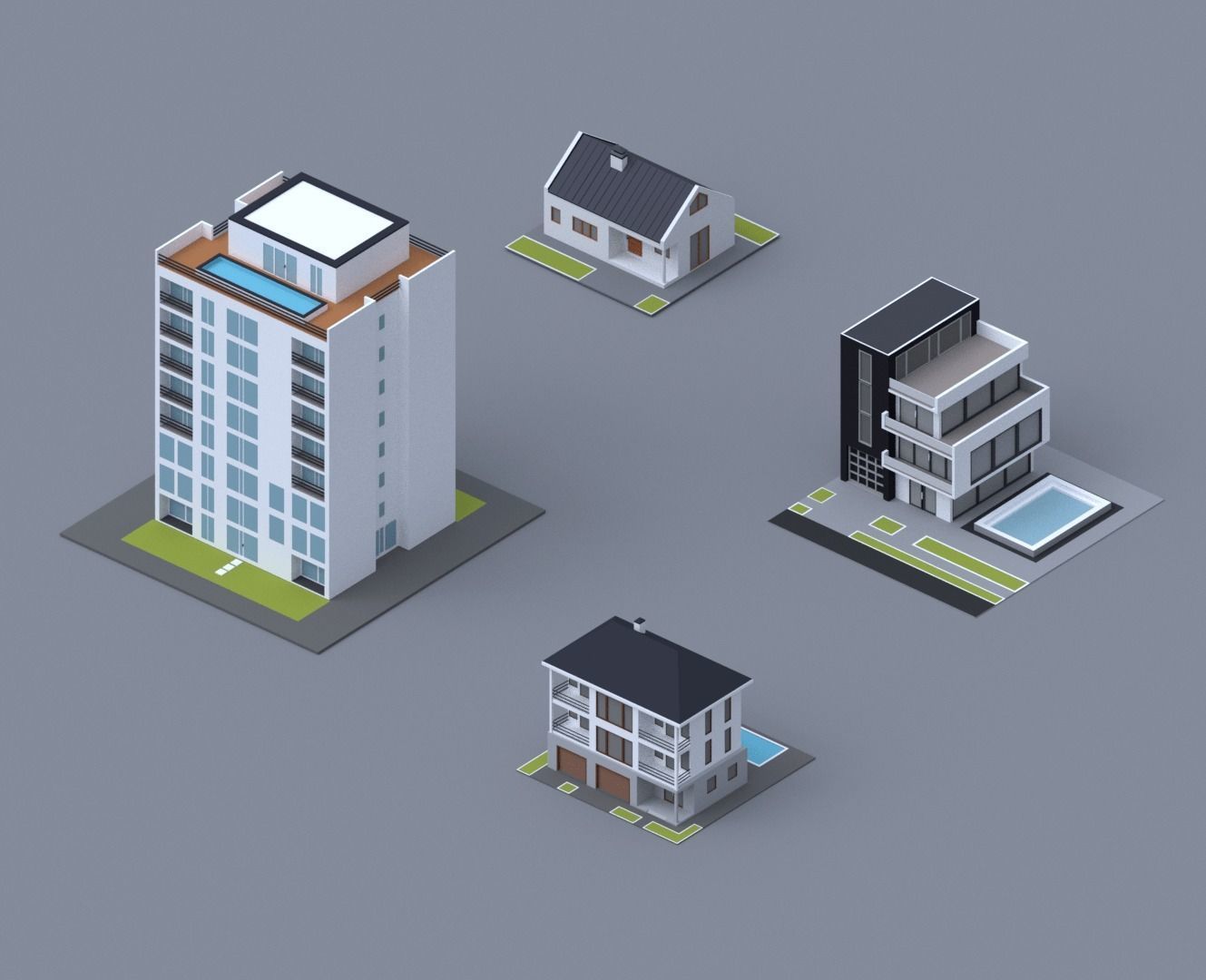 Low poly House and Apartment pack Low-poly 3D model_3