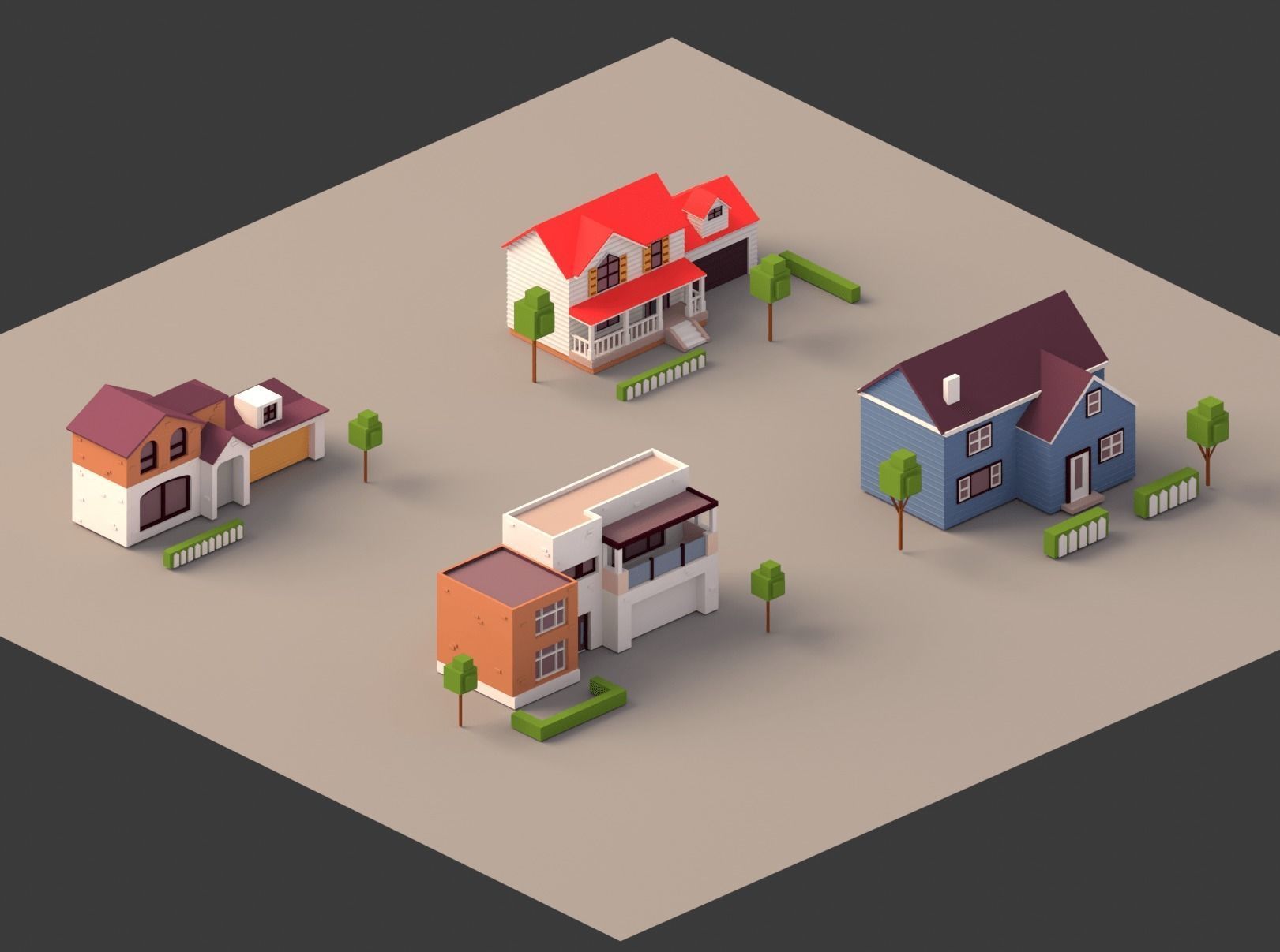 Low poly Mega House pack Low-poly 3D model_2