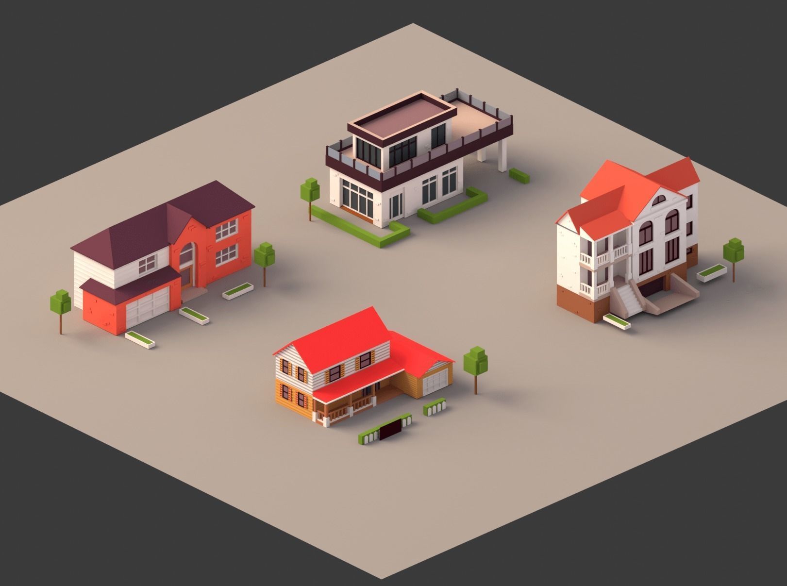 Low poly Mega House pack Low-poly 3D model_3