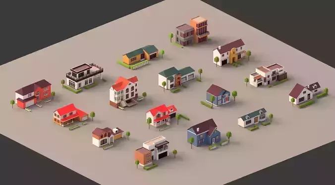 Low poly Mega House pack Low-poly 3D model
