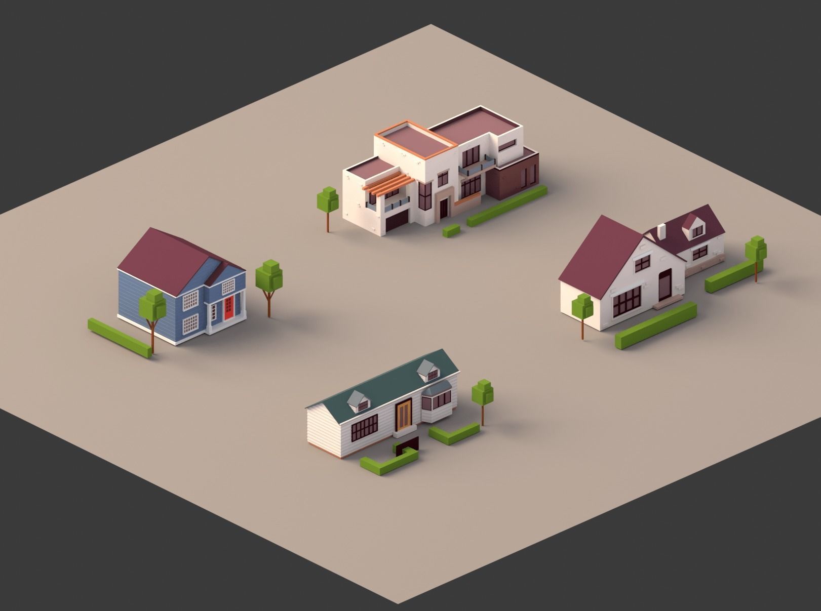 Low poly Mega House pack Low-poly 3D model_4