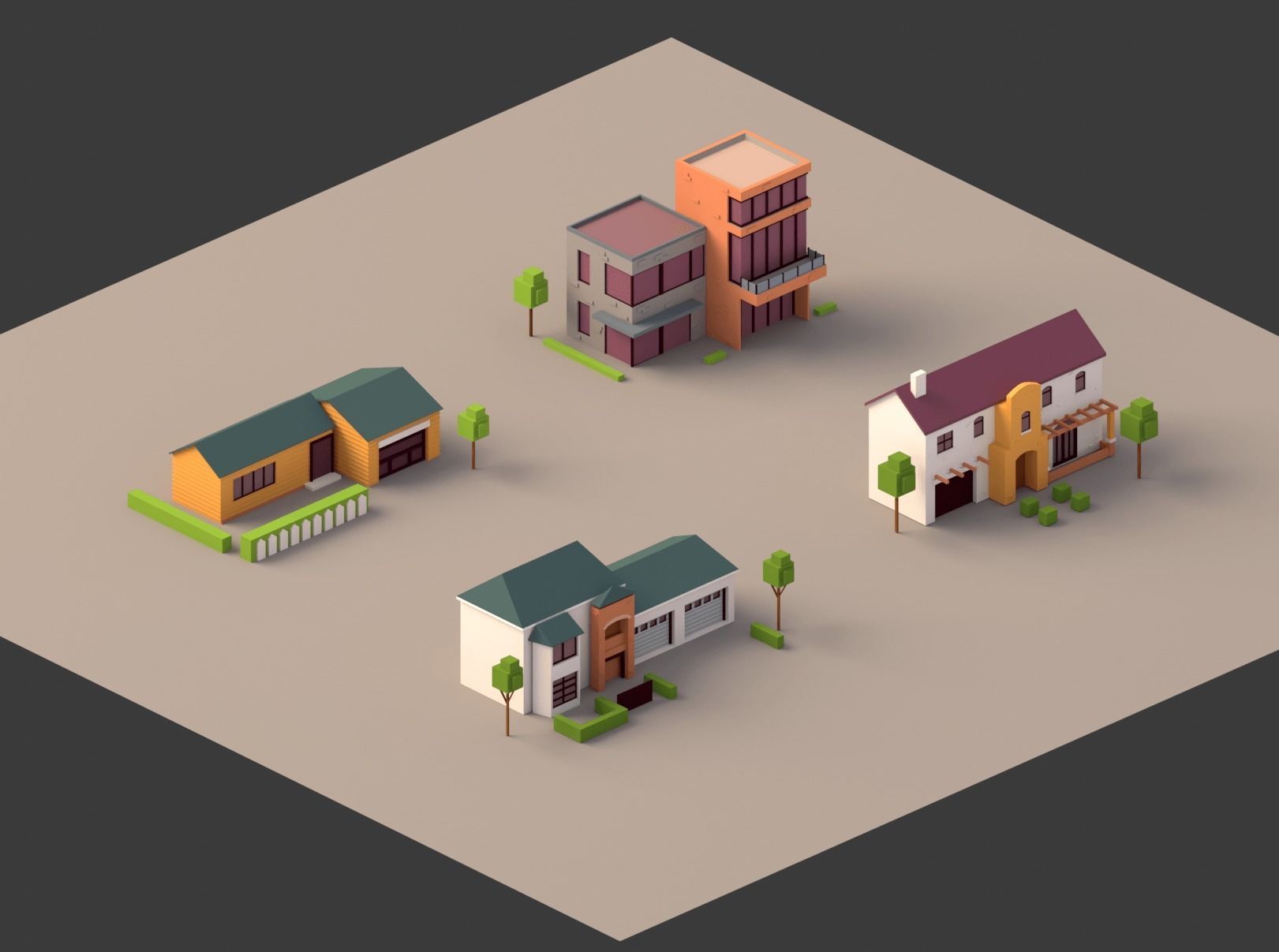 Low poly Mega House pack Low-poly 3D model_1