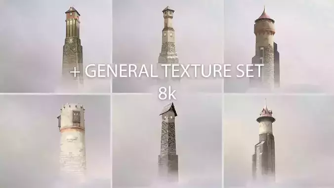 Medieval DRAGON Towers with general texture set 8k
