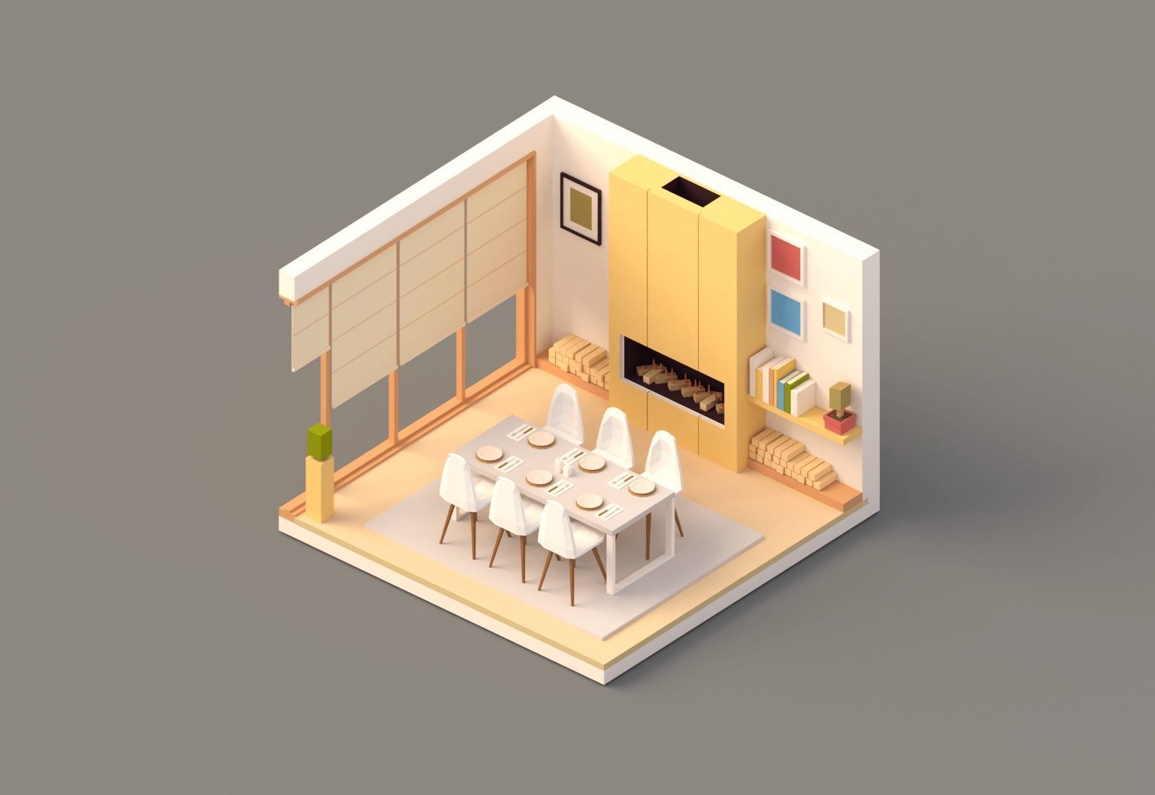 Low poly Rooms pack Low-poly 3D model_1