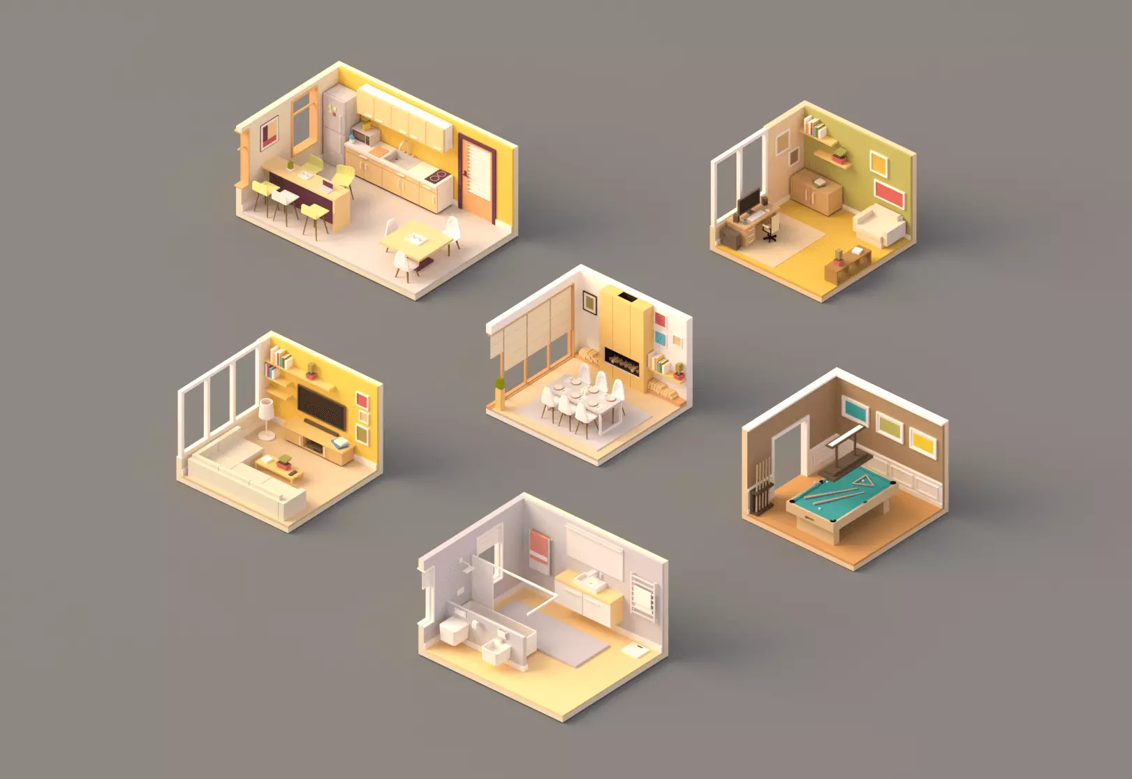 Low poly Rooms pack Low-poly 3D model_0