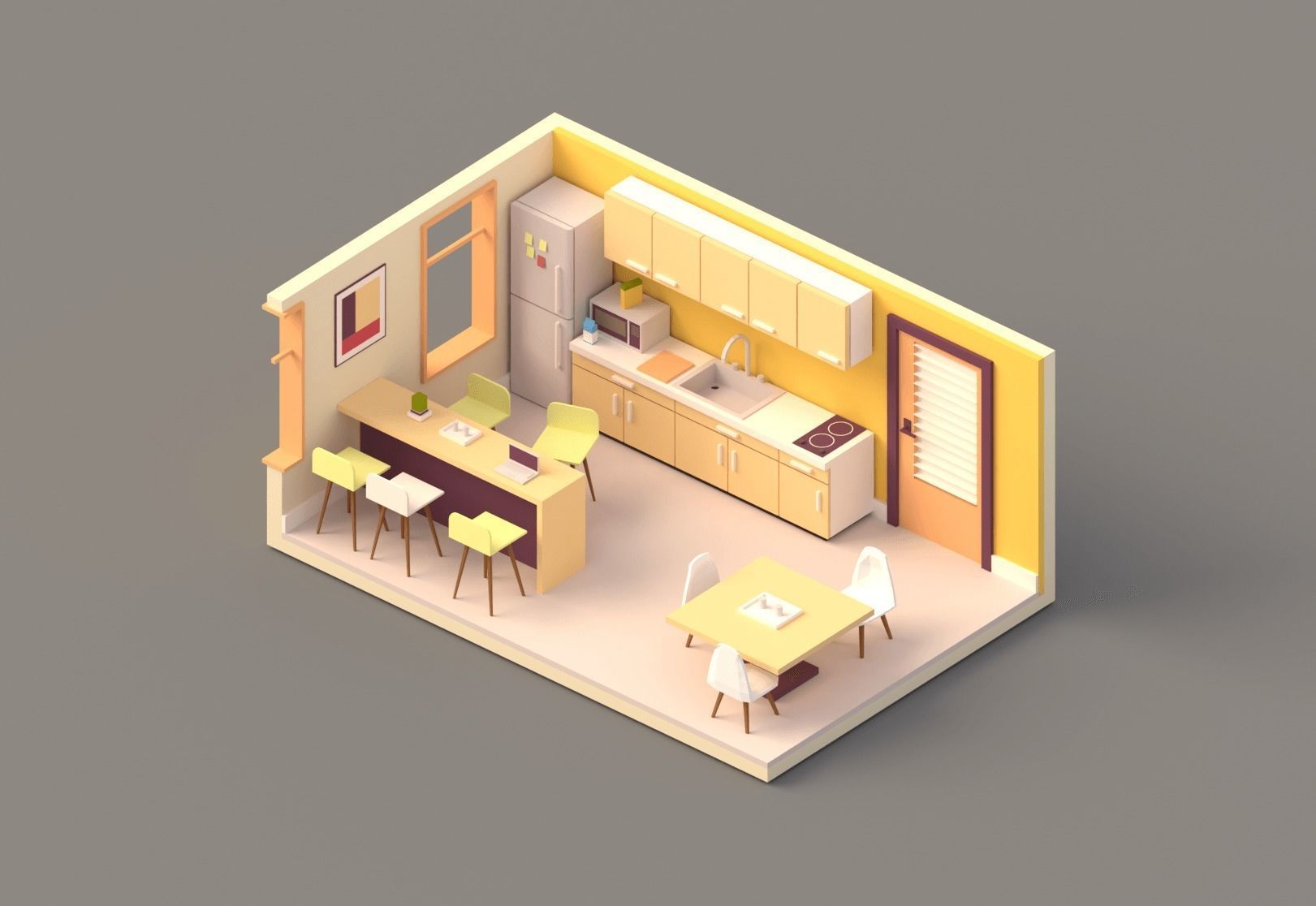 Low poly Rooms pack Low-poly 3D model_2