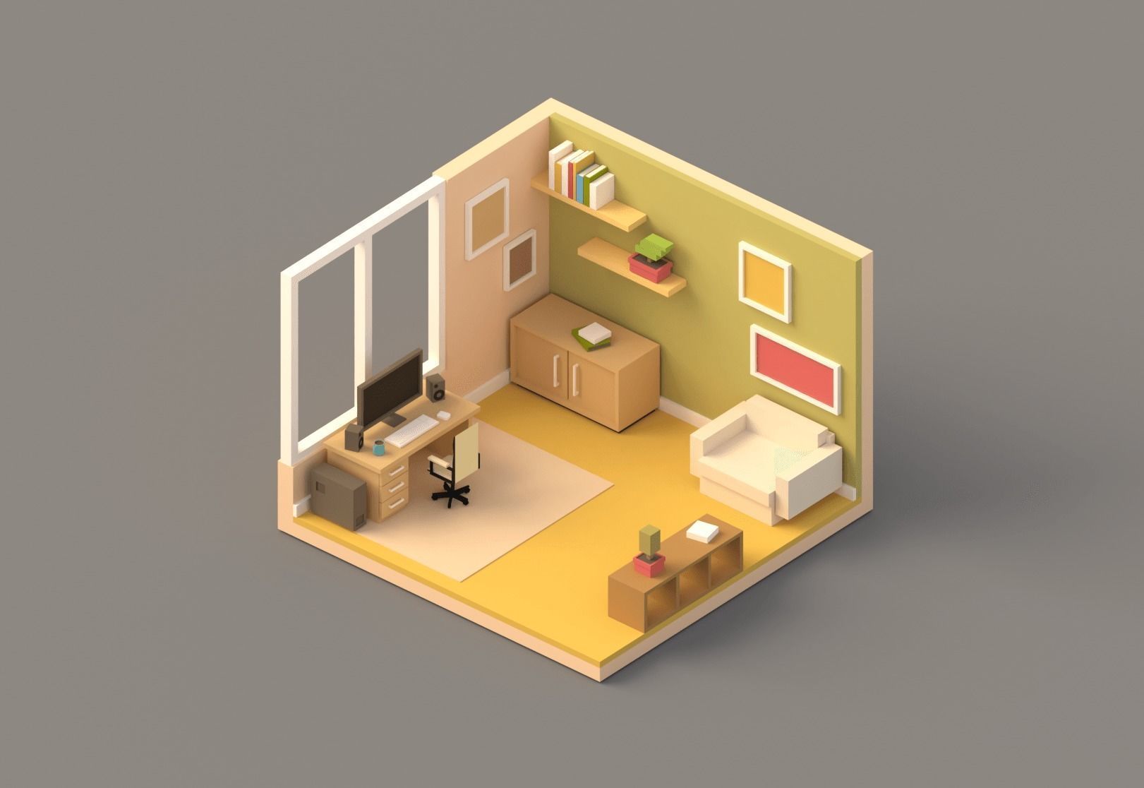 Low poly Rooms pack Low-poly 3D model_3