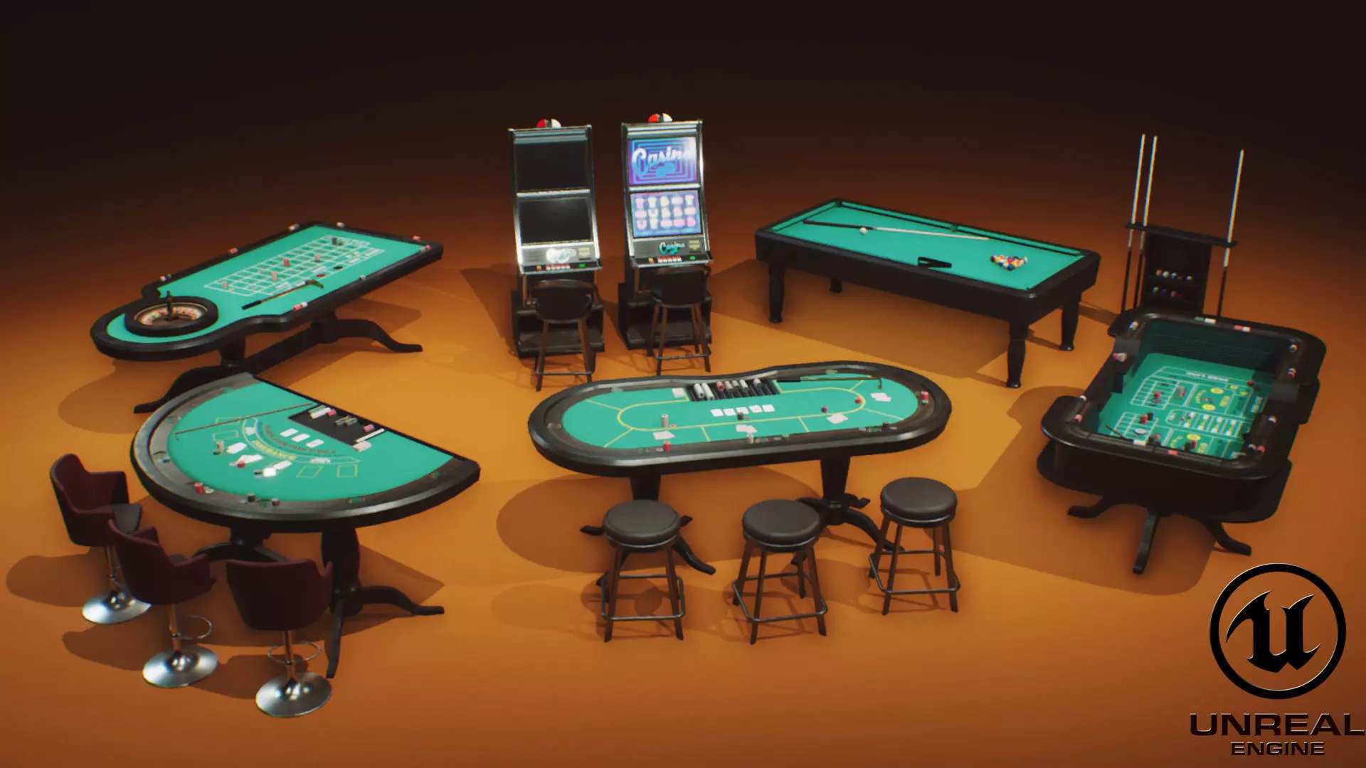 Casino Props Pack UE4 UNITY Low-poly 3D model_0