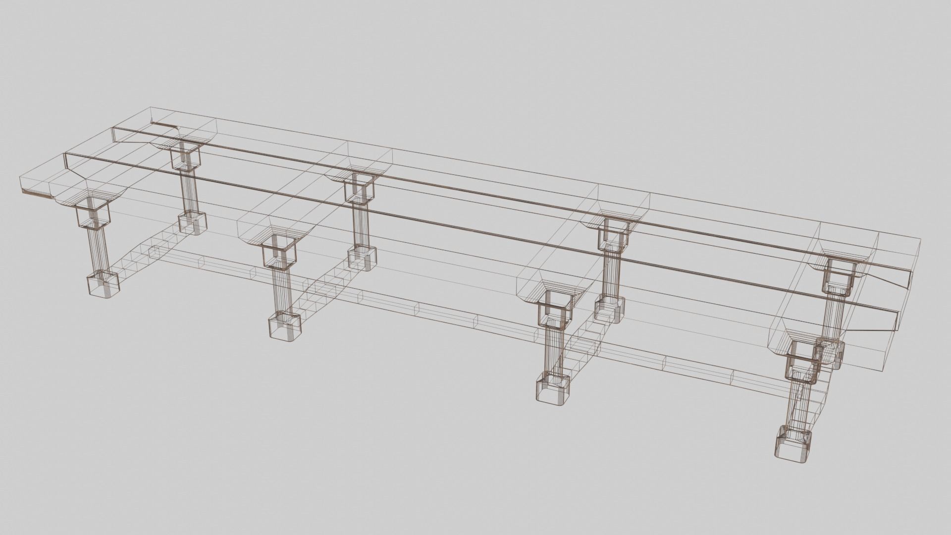 Medieval long table with chairs 3D model_2