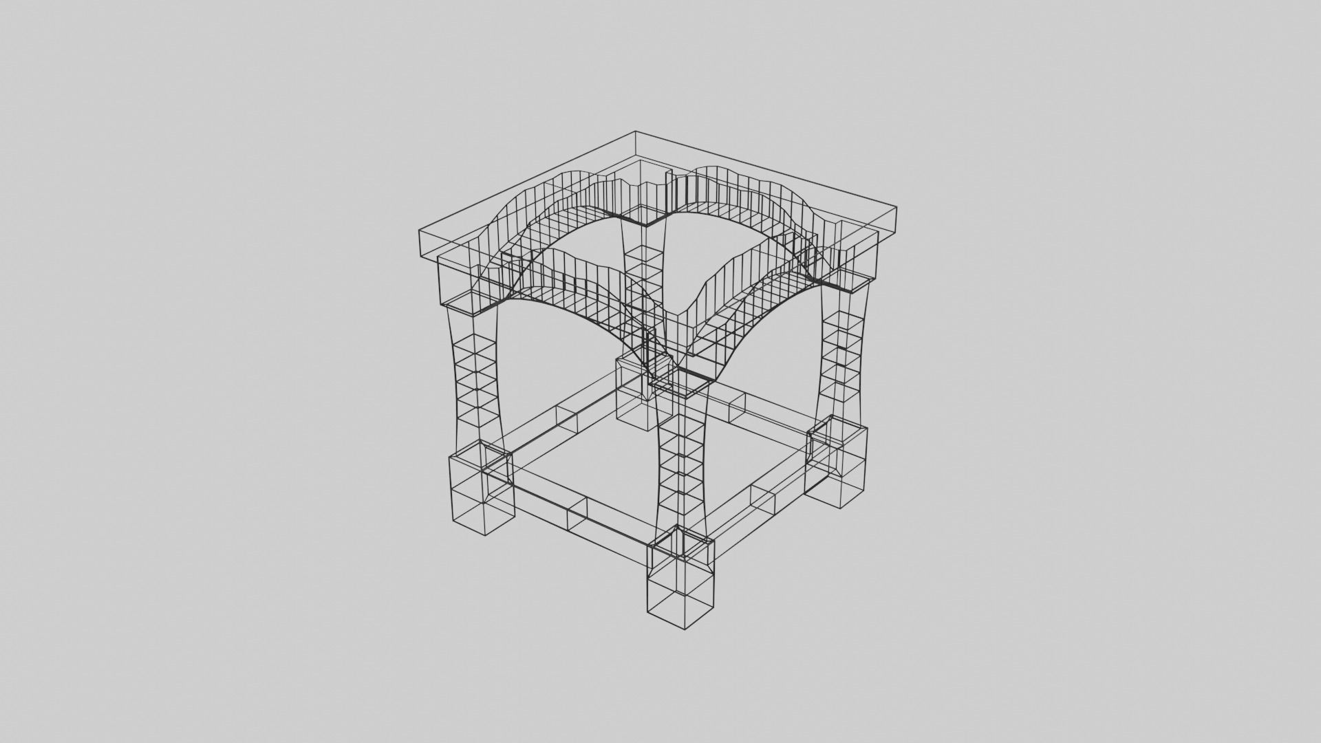 Medieval long table with chairs 3D model_6
