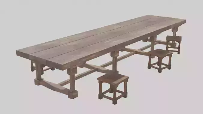 Medieval long table with chairs